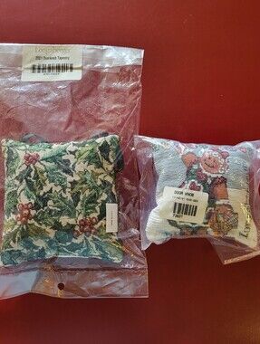 TWO New Vintage Longaberger Christmas Gingerbread Pillow Door Knob Hanger 2001
